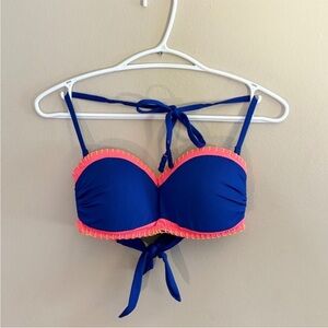 Tropik Royal Blue & Neon Pink Padded Bandeau Halter Bikini Top w Tie Back